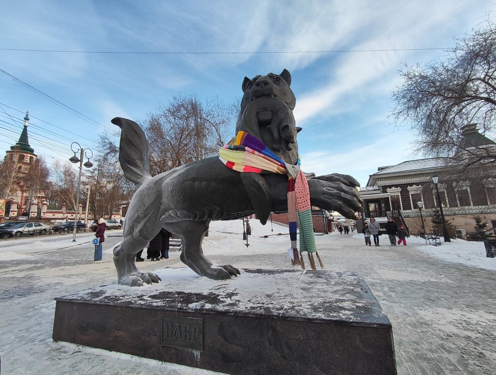 Иркутского бабра укутали в 18-метровый шарф