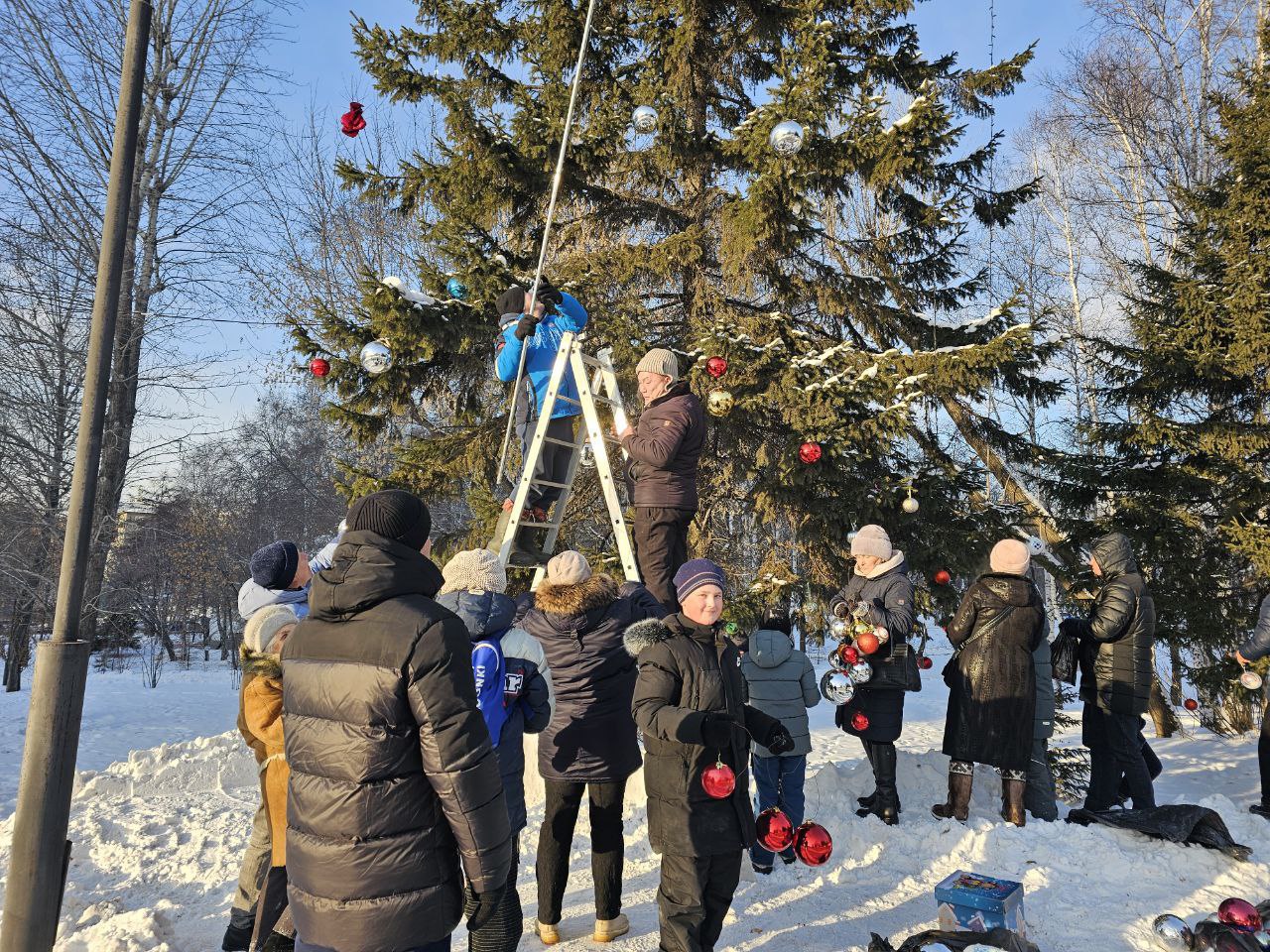 Более тысячи новогодних шаров украсили ели в Лисихинском парке Иркутска